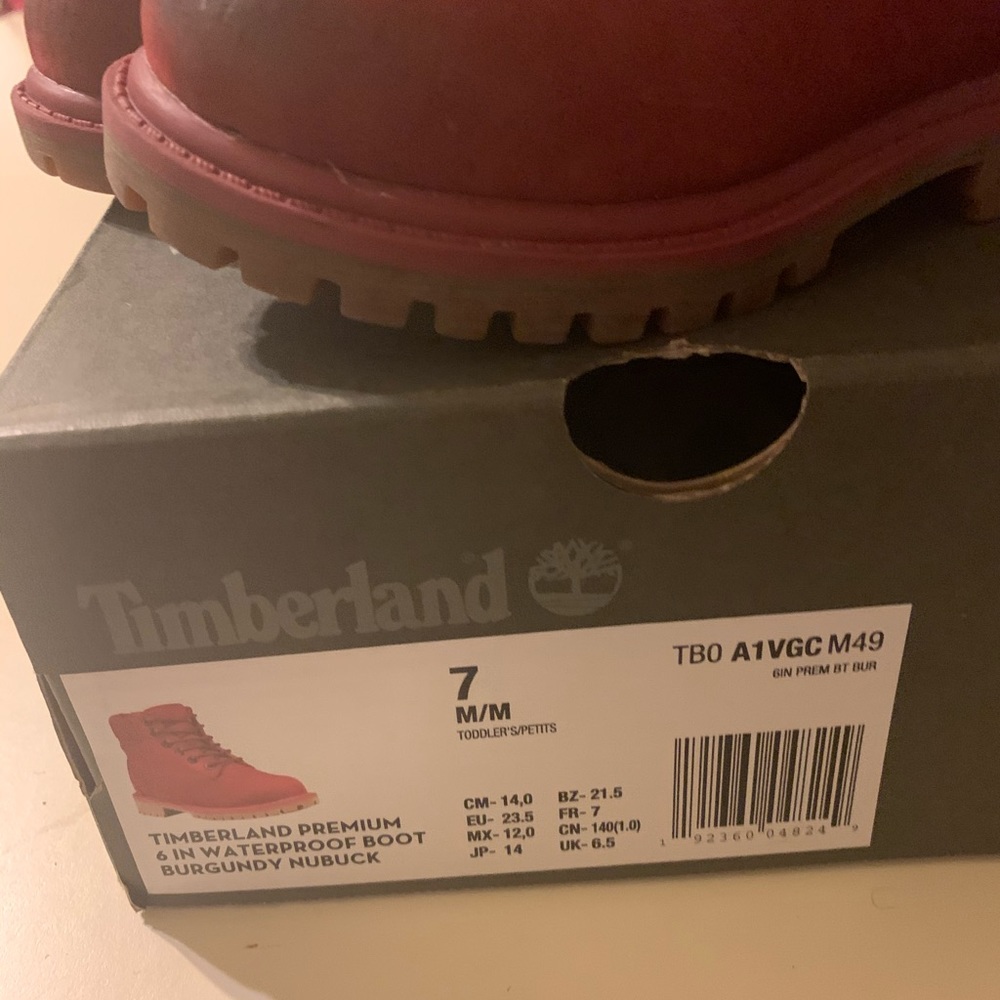 Used timberland toddler boots size 7 burgundy
